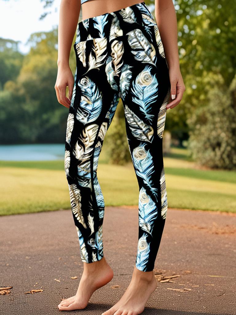 Lularoe Black and White Faded Feathers Leggings
