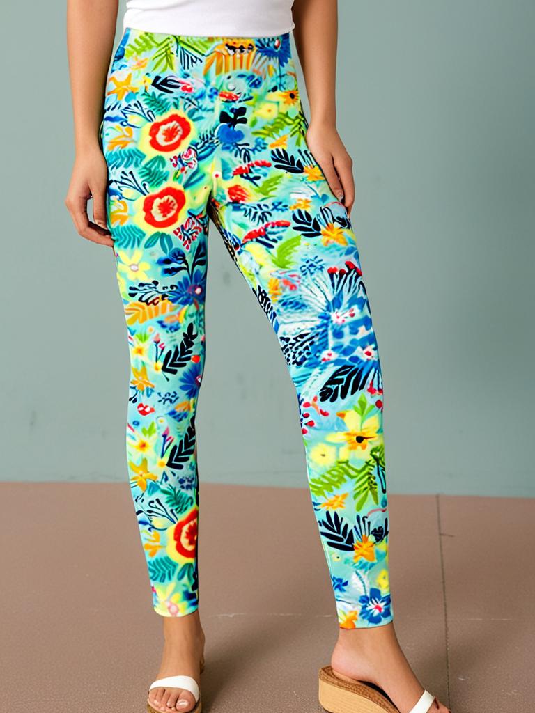 Lularoe Light Blue and Flower Patch Leggings