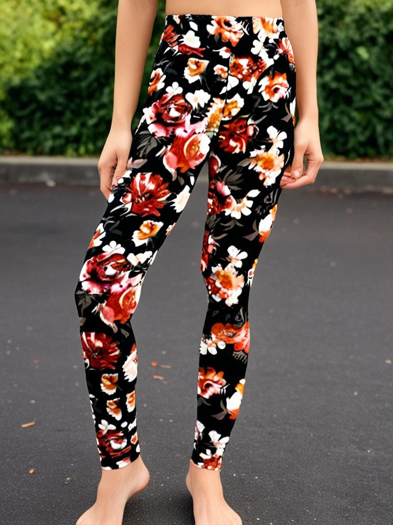 Lularoe Black and Red Flowers Leggings