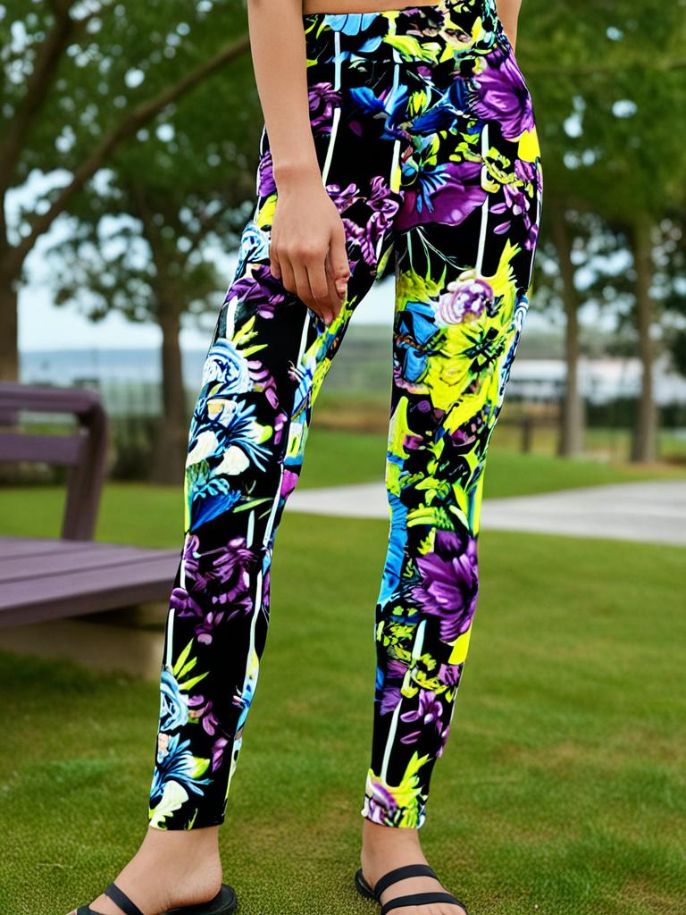 Lularoe Yellow and Black Beauty Bouquet Leggings