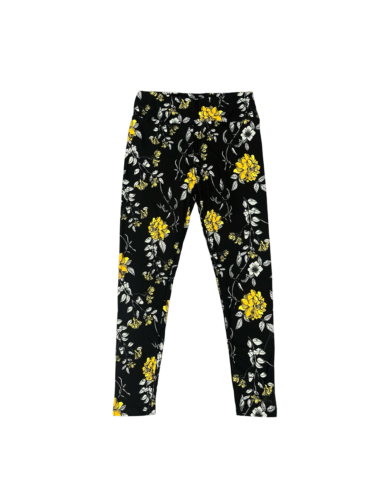 Lularoe Black and Yellow Patch of Flowers Leggings