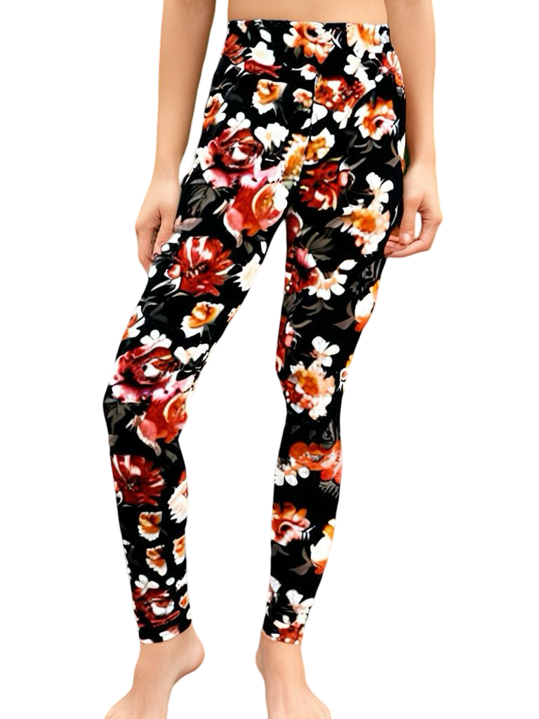 Lularoe Black and Red Flowers Leggings